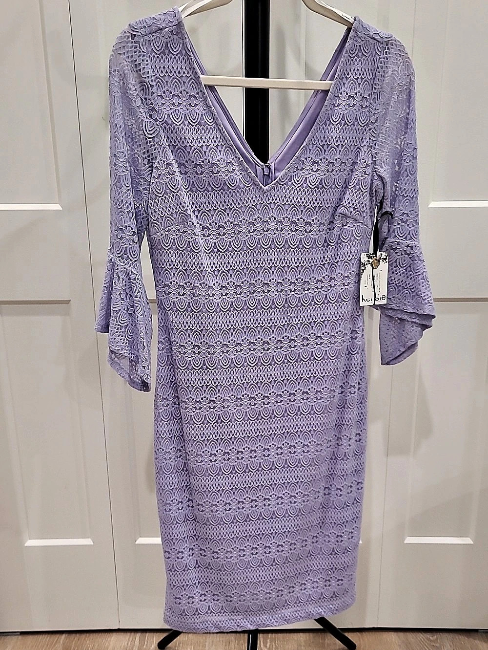 Kensie Lace V-Neck Midi Dress in Lilac Purple NWT